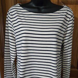 J.Crew Womens long sleeve cotton tee, White and Navy blue striped, Size M